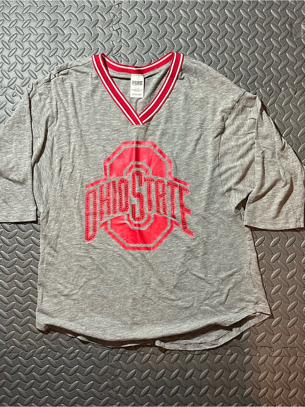 PINK Victoria's Secret Ohio State Buckeyes Gray Rhinestone Jersey Shirt size lg